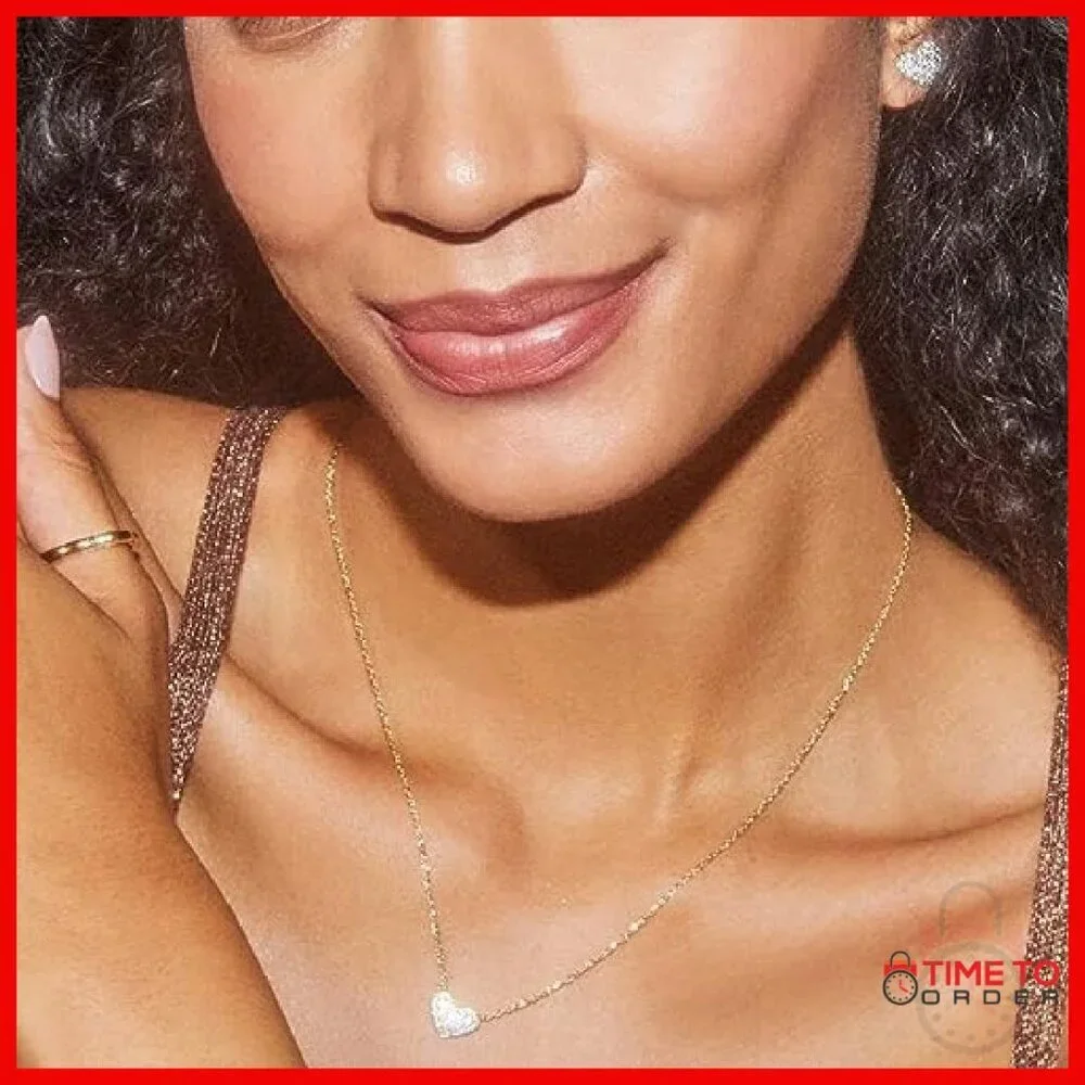 Gold Plated Heart Pendant Necklace with Crystal Pave 19